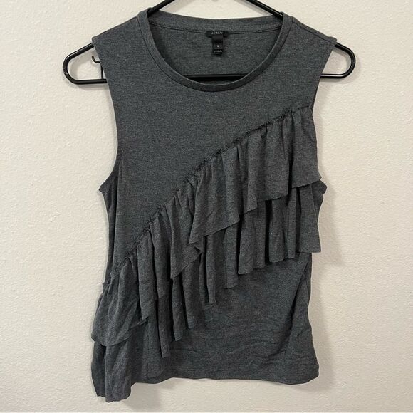 J Crew Dark Gray Tiered Ruffle Sleeveless Blouse Tank Top - Picture 1 of 5